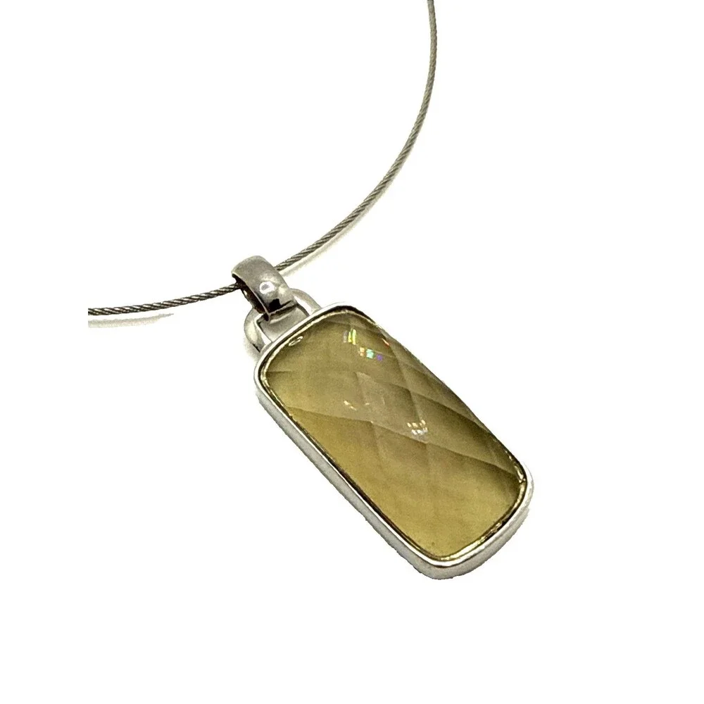 Anne Klein Pendant Necklace Silver Tone Faux Smoky Topaz Faceted Stone AK 16-19